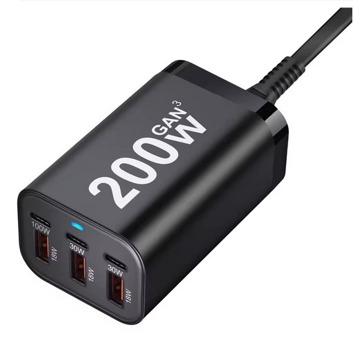 USB C Fast 200W 6-портовий зарядний адаптер GaN YMS-618 для iPhone 14/13/12 Series, Samsung Galaxy S23/S22/S21