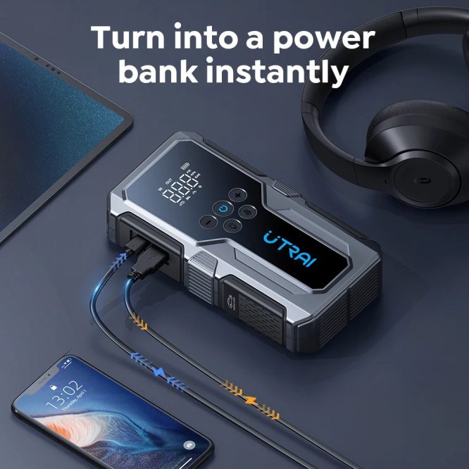 Пусковий зарядний пристрій бустер, Power bank - UTRAI 1500A Car Jump Starter + компресор 150 PSI — изображение 5
