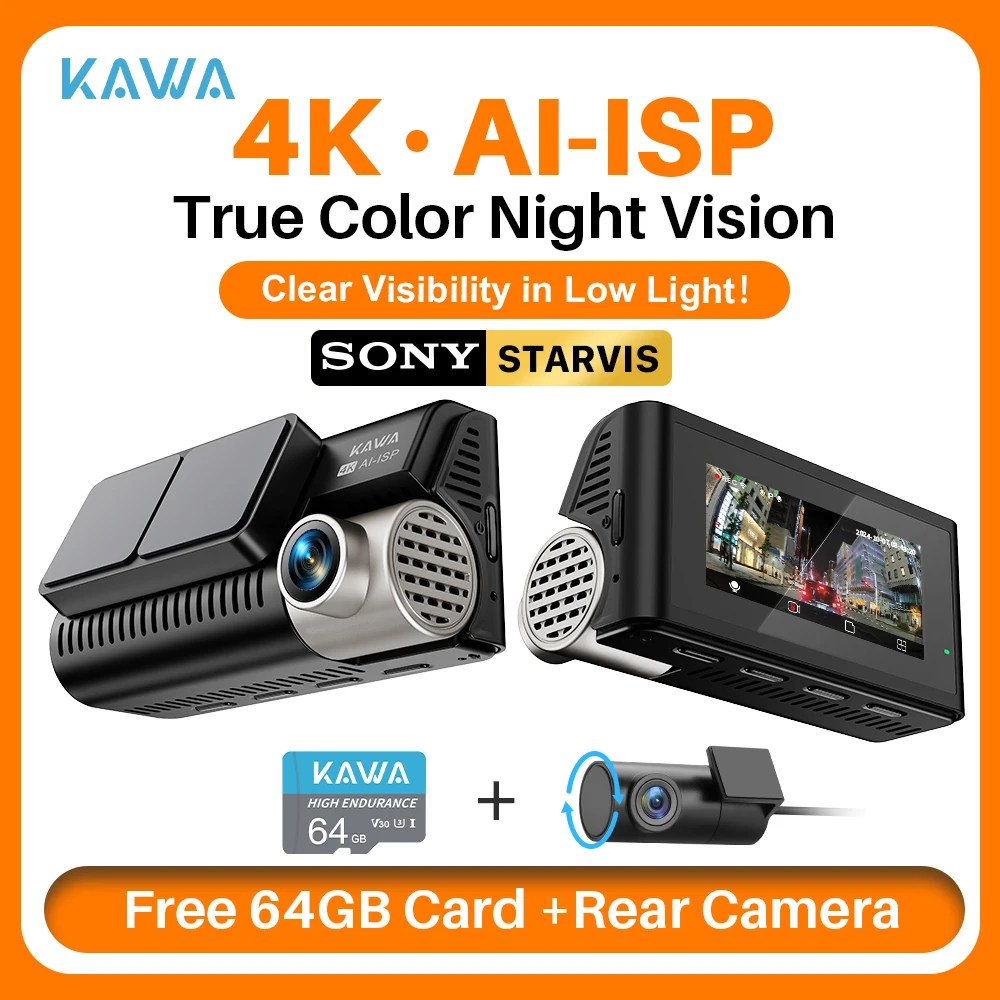 KAWA D11 Front and Rear Dash Cam 4K WiFi Car DVR GPS Video Recorder AI-ISP Color Night Vision, Sony Starvis AUTO Dual Dashcam - AliExpress 34