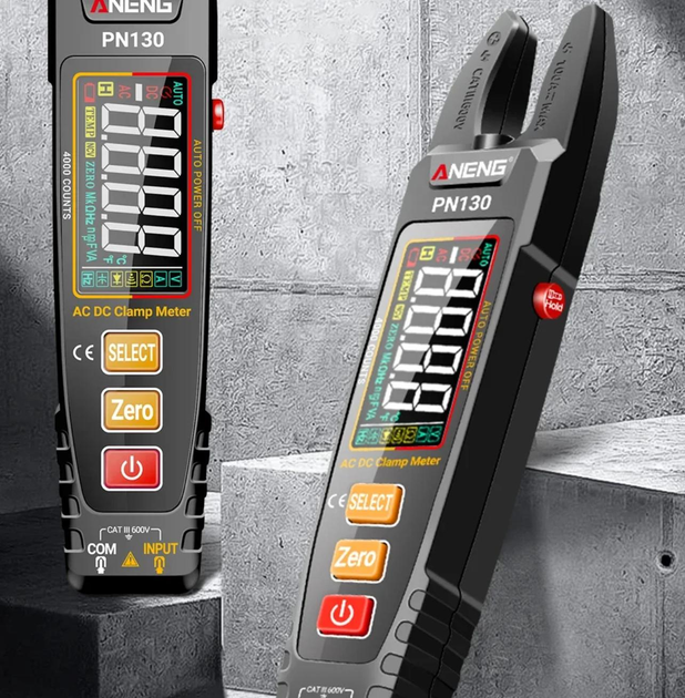 Струмовимірювальні кліщі ANENG PN130 акумуляторний мультиметр - тестер струму / напруги / опору + комплект щупів, чорний (97426382)