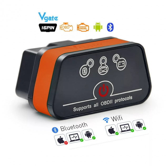 Автосканер VGate iCar 2 Bluetooth для діагностики автомобіля, з кнопкою живлення (ELM 327)