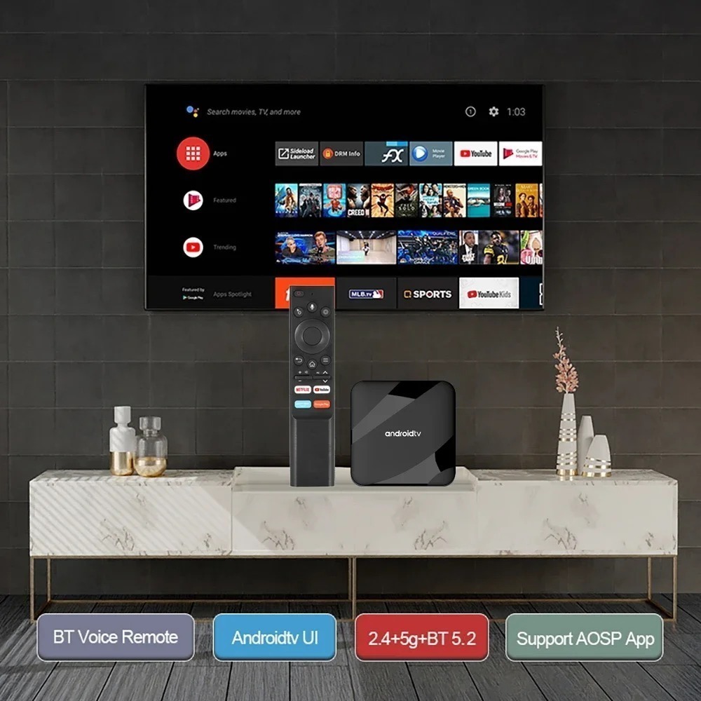 Смарт ТВ приставка AV1 S905W2 4/64 Гб Android 14 TV Box чотириядерний процесор, голосовий пульт — изображение 4