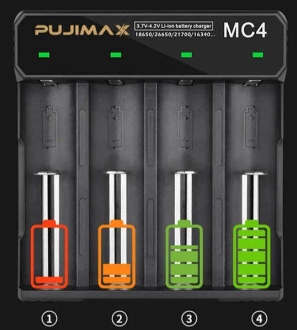 Зарядний пристрій PujiMax MC-4, 4 канала, для Li-ion акумулят. 18650, 16340, 14500,26650, 21700