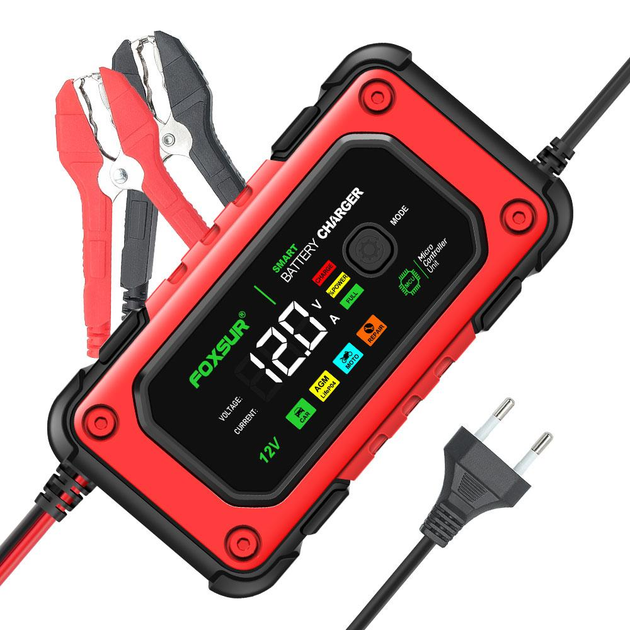 Зарядний пристрій для акумуляторів Foxsur FBC1207E (12V 7A, 4-120Ah), імпульсний, автоматичний