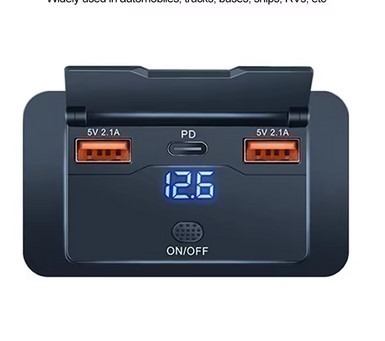Автомобільний зарядний пристрій 2USB-PD-3порти - 12-24 В для автофургонів, перемикачем та вольтметром