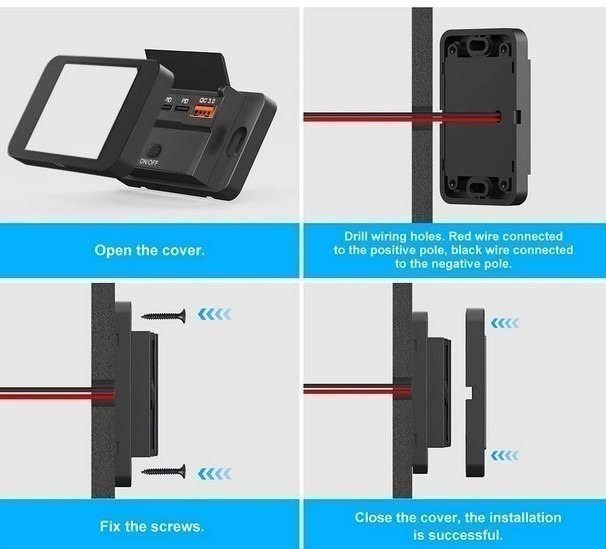 Автомобільний зарядний пристрій 2USB-PD-3порти - 12-24 В для автофургонів, перемикачем та вольтметром — изображение 4