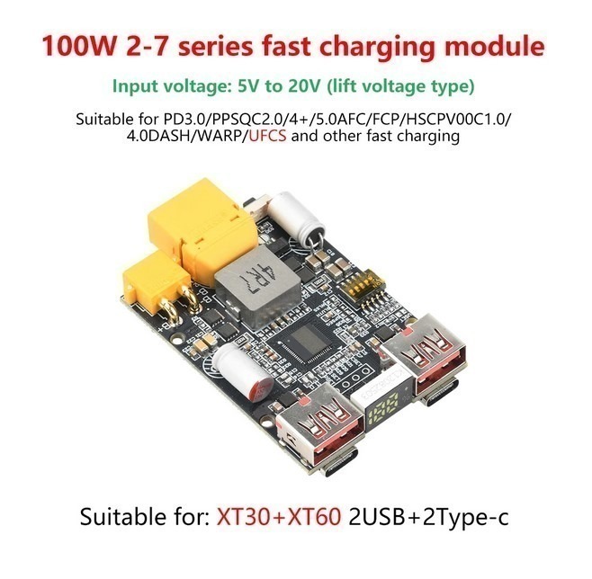 Модуль Power Bank CR-LI100S 100W 2-7S USB / Type-C XT30 XT60 LiFePO4, Li-ion — изображение 4