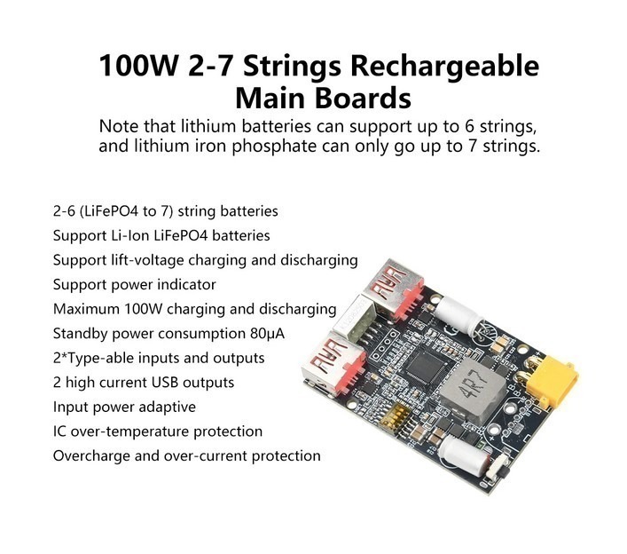 Модуль Power Bank CR-LI100S 100W 2-7S USB / Type-C XT30 XT60 LiFePO4, Li-ion — изображение 6