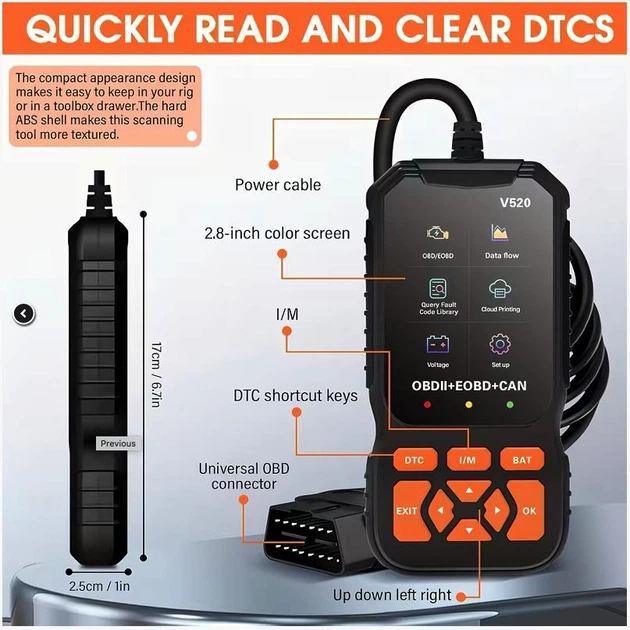 Автомобільний діагностичний OBD2/EOBD/CAN сканер V520 - професійний універсальний сканер помилок двигуна