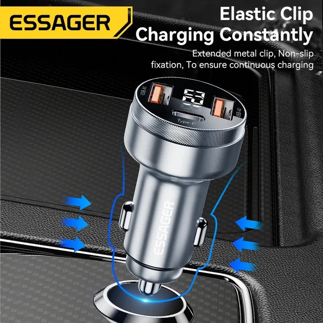 Автомобільний зарядний пристрій Essager 80W LED(1 Type-C 36w + 2 USB 2x22,5w) Metall