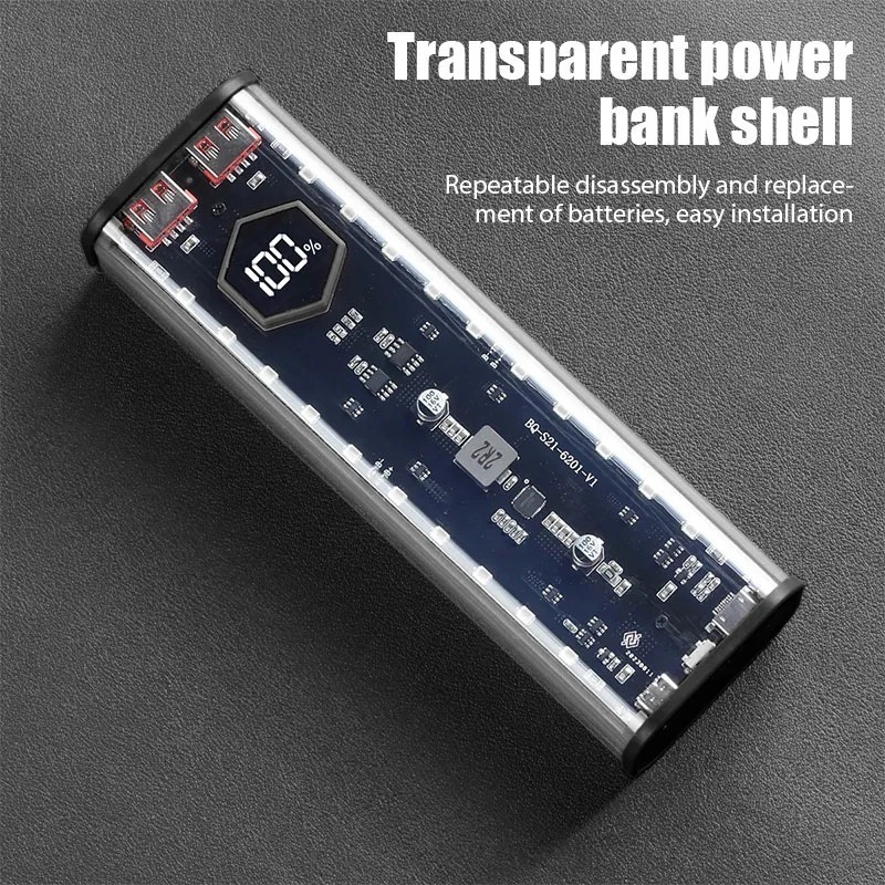 Корпус для павербанку Power Bank 4×21700, 22.5W швидка зарядка, LED світильник, порти USB-C, Lightning бокс — изображение 2