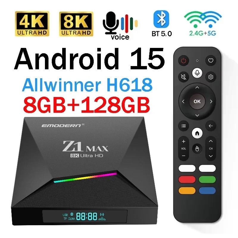 Смарт ТВ приставка Smart TV Box Z1 Max Android 15, 8gb+128g, Allwinner H618 Quad Core, 4G 5G Dual WiFi HD 8K 4K