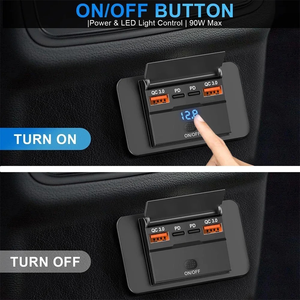 Автомобільна USB накладна зарядка зі шторкою 2хUSB + 2хPD Type-C, 12-24В, QC 3.0 (швидка зарядка), 96W — изображение 4