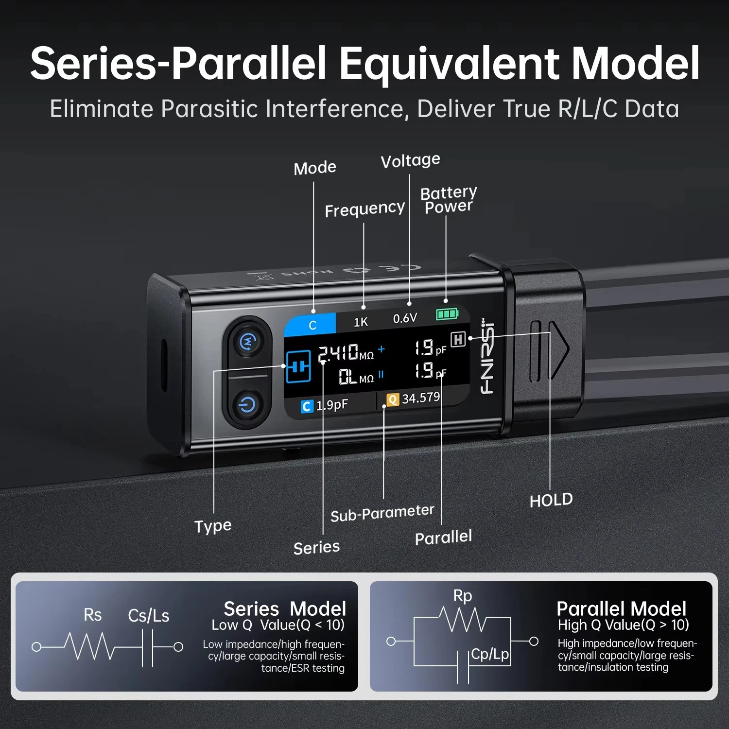 Цифровой пинцет-тестер SMD FNIRSI LCR-ST2 - LCR, ESR, (100 кГц) обновленный LCR-метр, щупы Кельвина — изображение 3