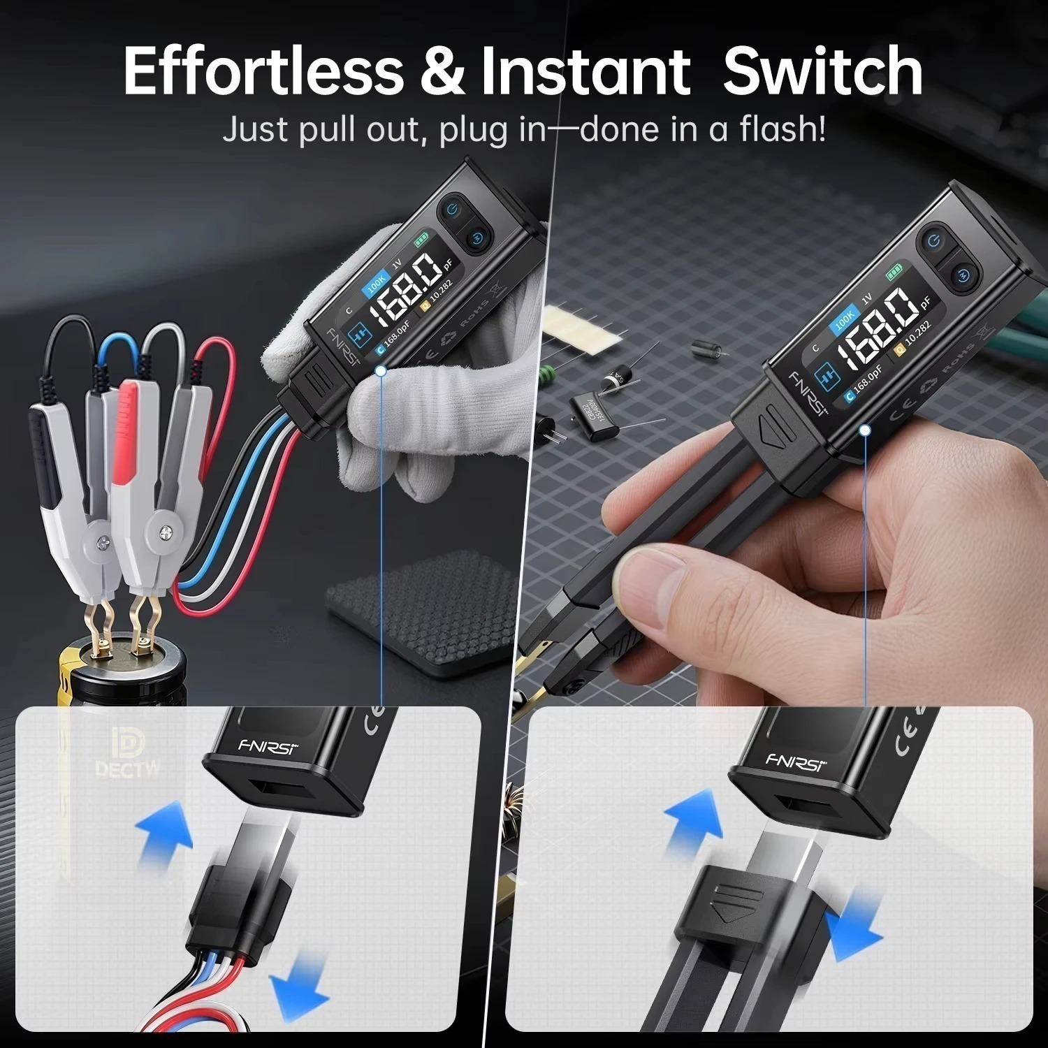 Цифровой пинцет-тестер SMD FNIRSI LCR-ST2 - LCR, ESR, (100 кГц) обновленный LCR-метр, щупы Кельвина — изображение 4