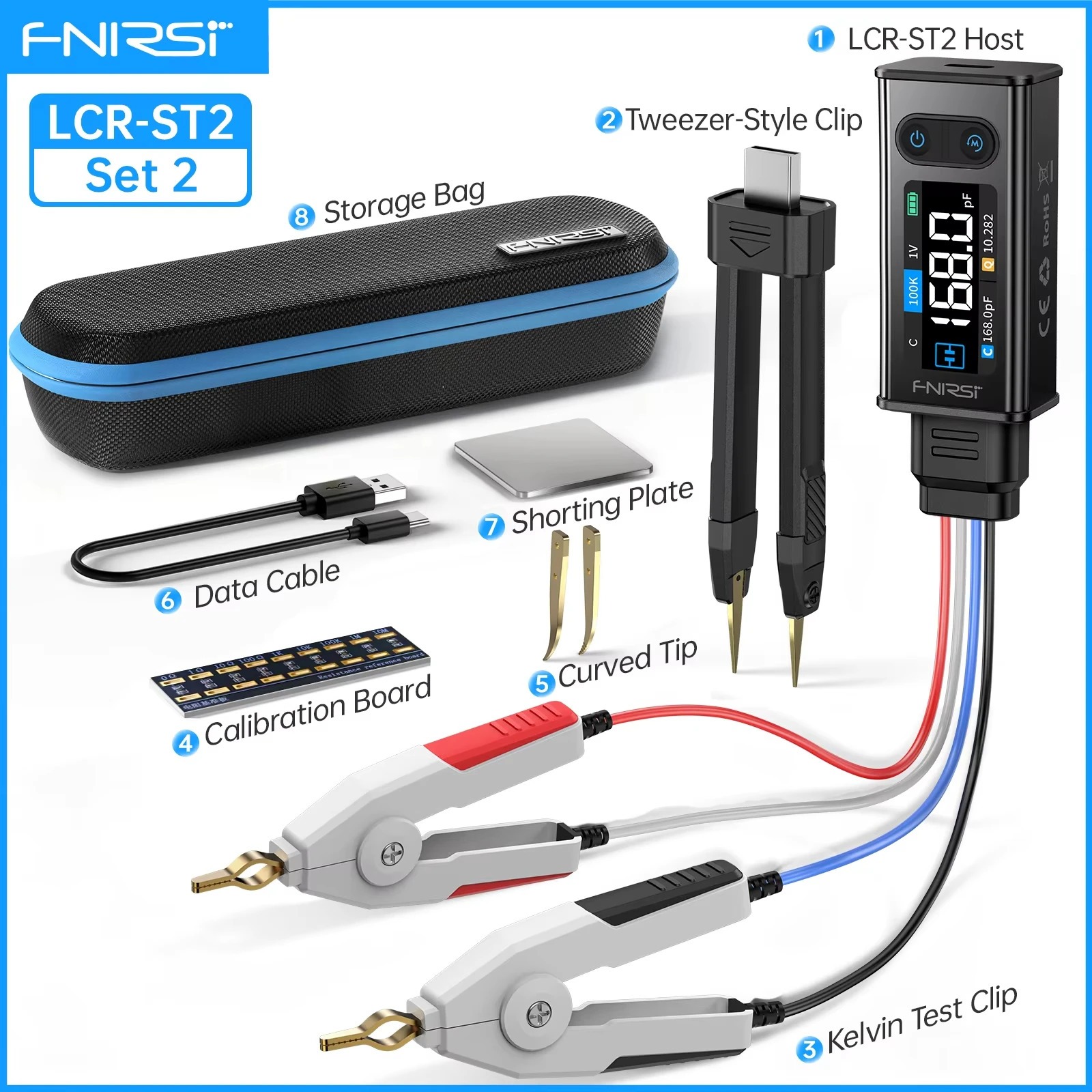 Цифровой пинцет-тестер SMD FNIRSI LCR-ST2 - LCR, ESR, (100 кГц) обновленный LCR-метр, щупы Кельвина
