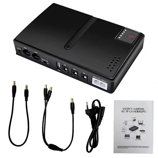 ДБЖ (UPS) (пристрій йде БЕЗ АКУМУЛЯТОРІВ!), DC1018L POE, під замінні АКБ 18650 4 шт., Дизайн 2, BLACK