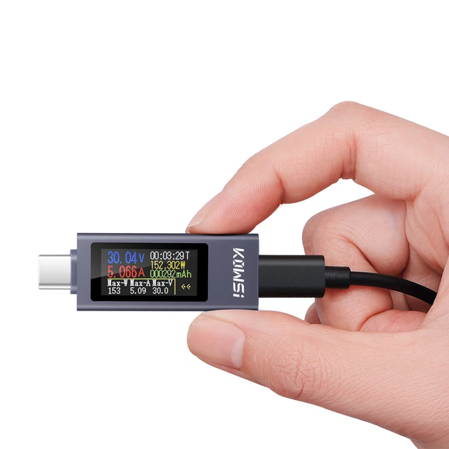 USB тестер KWS-2302C Type-C 4–30 В 0–12 А для вимірювання струму, напруги, потужності та енергії