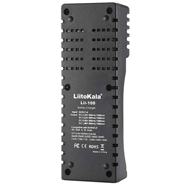 Зарядне LiitoKala Lii-100B для 1 елемента 10440-26650 Ni-Mh, Li-Ion, Li-Fe, від USB