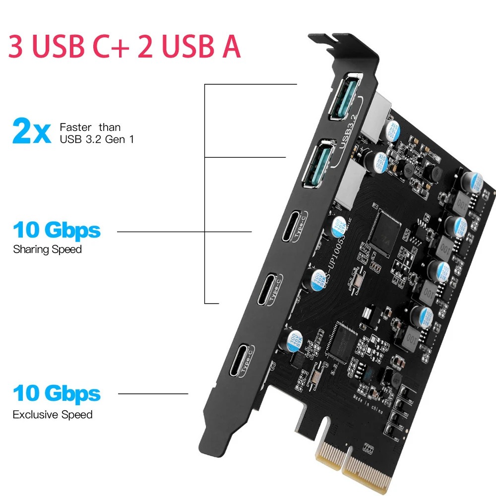 Карта розширення PCIe4X USB3.2 3xType-C, 2xUSB-A 10gbps
