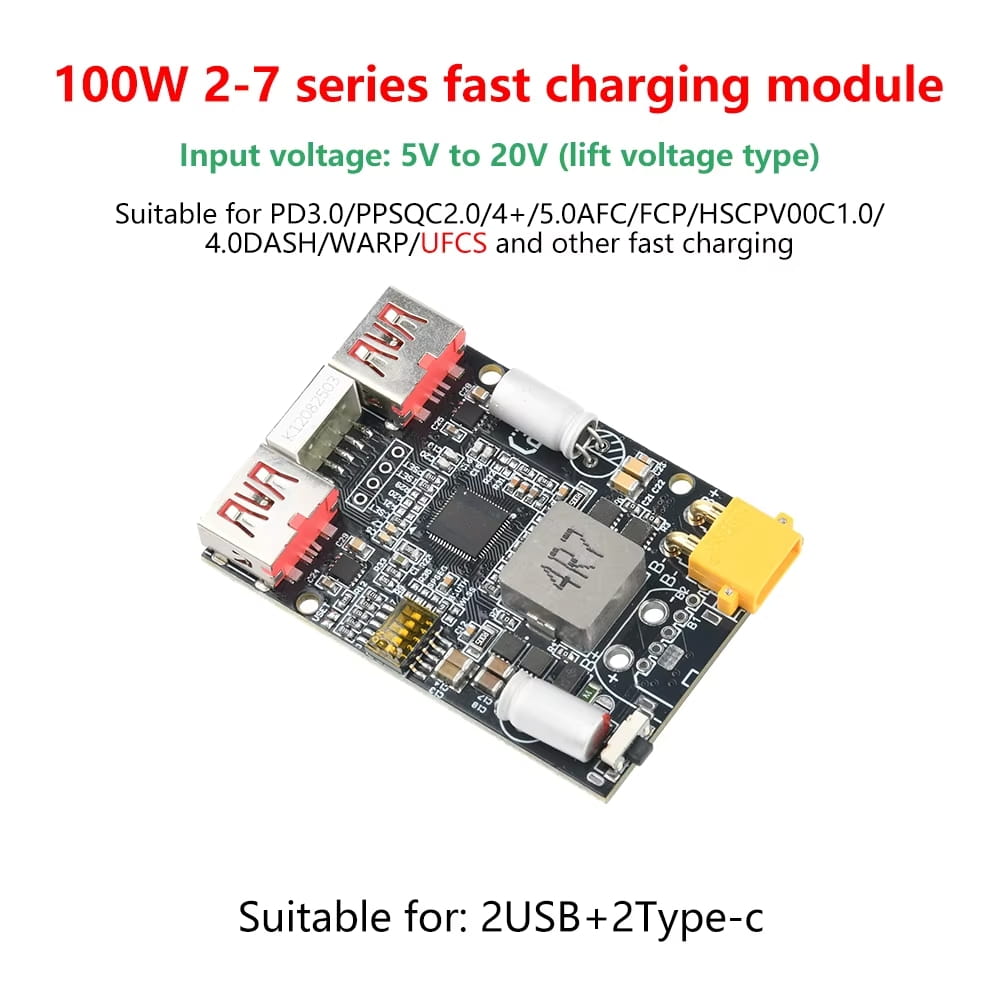 Модуль швидкої зарядки 100W (2-7S) BMS-плата для повербака з TYPE-C, USB та XT30 — изображение 2